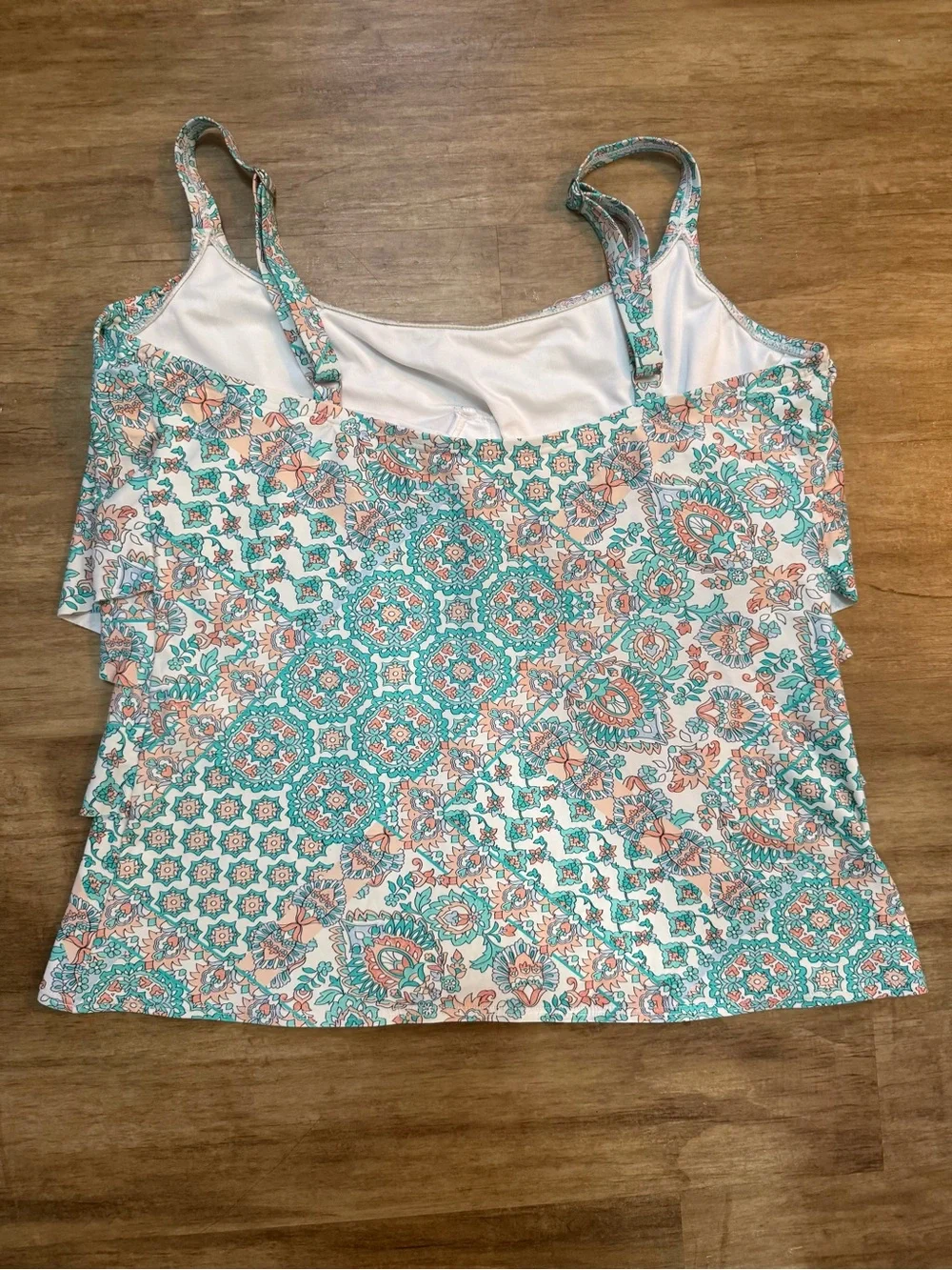 Coco Reef Turquoise & Coral Ruffle Tankini Top